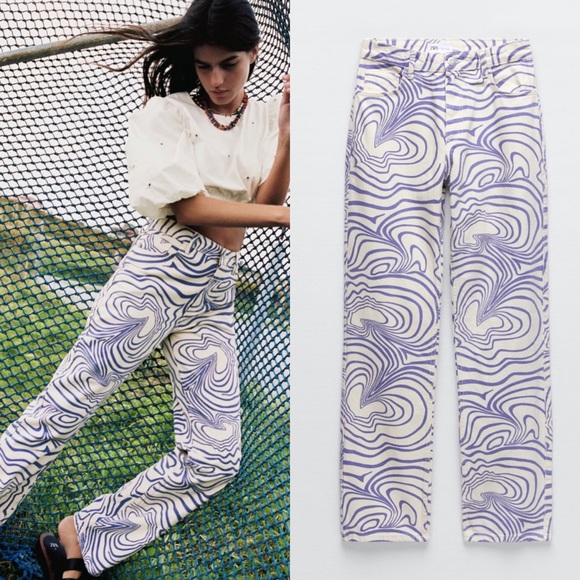 ZARA PRINTED STRAIGHT LEG JEANS - Picture 4 of 10